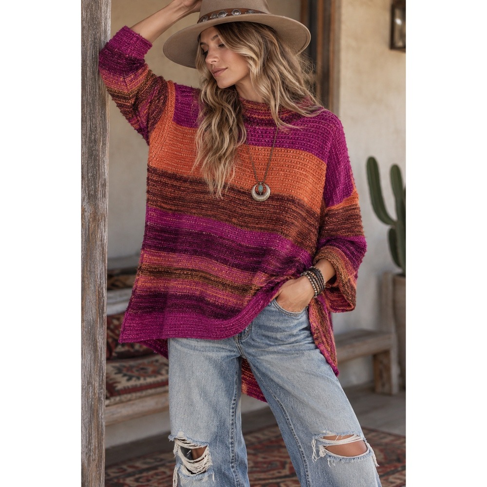 Kerisma Colorblock Knit Sweater Boho Whimsigoth Artsy Oversized Mock Neck